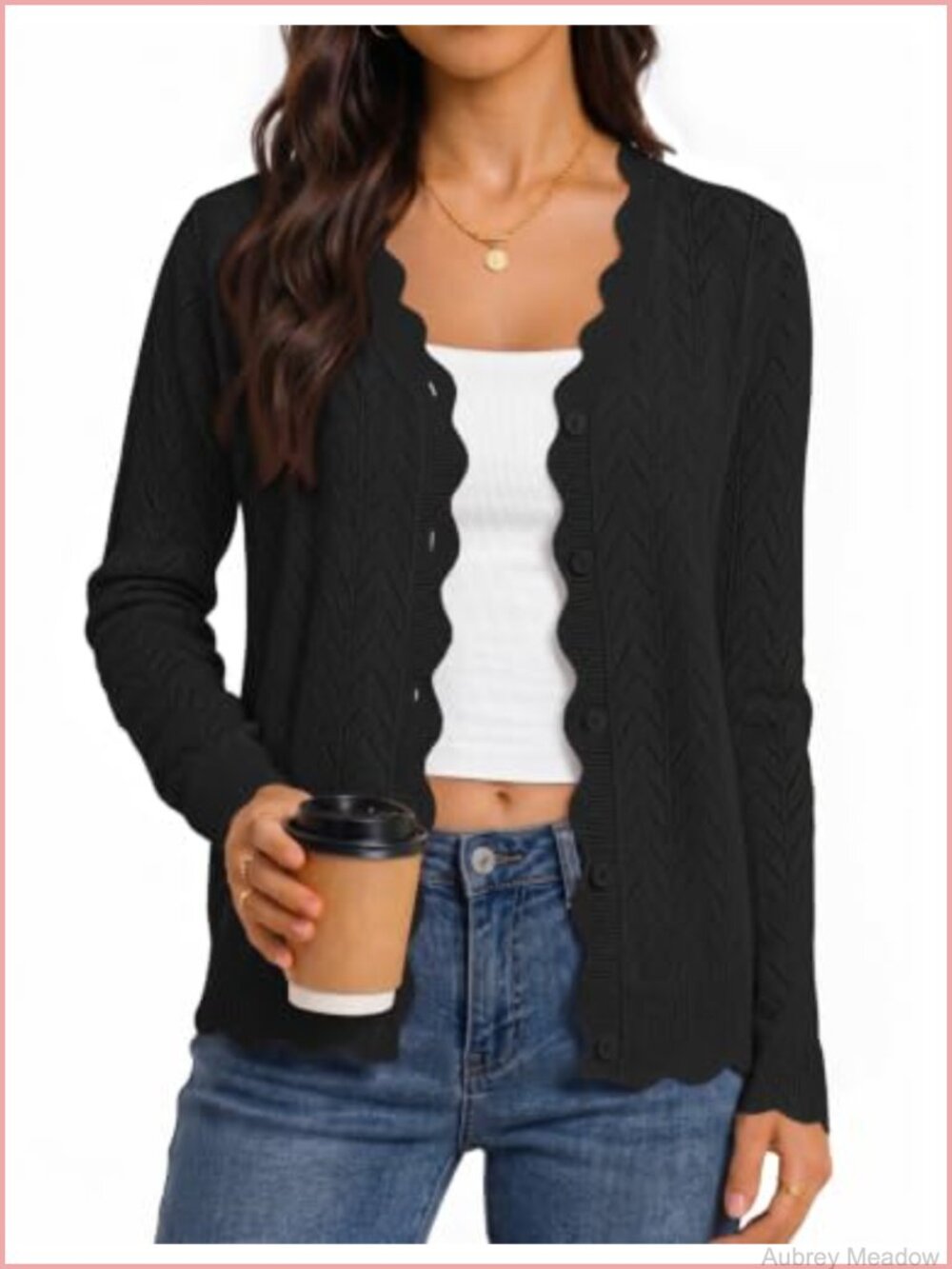 Women's Long Sleeve Button Front Cardigan Sweater V-Neck Crochet Knit